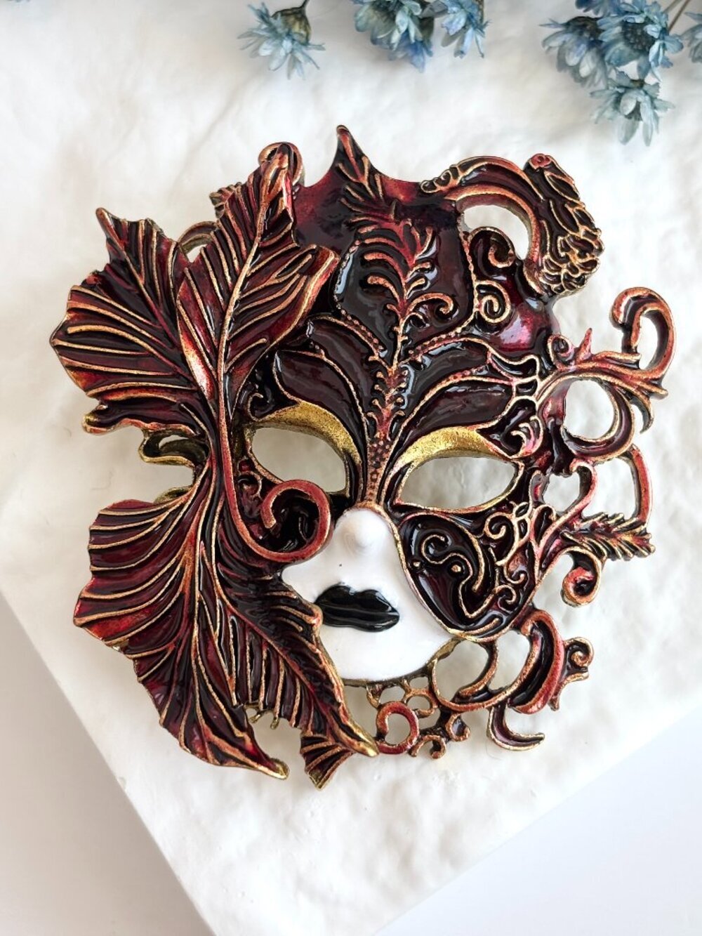 Mint Masquerade Venetian Red Enamel Mardi Gras Carnival Vintage Insp Brooch Pin